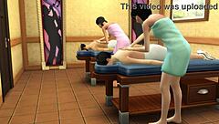 Stepdad, stepdaughter, and stepson indulge in a sensual massage session