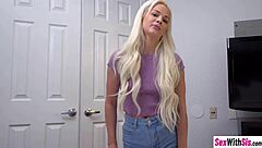 Young blonde stepsis Elsa Jean gets paid for new shoes with a steamy blowjob and hardcore sex